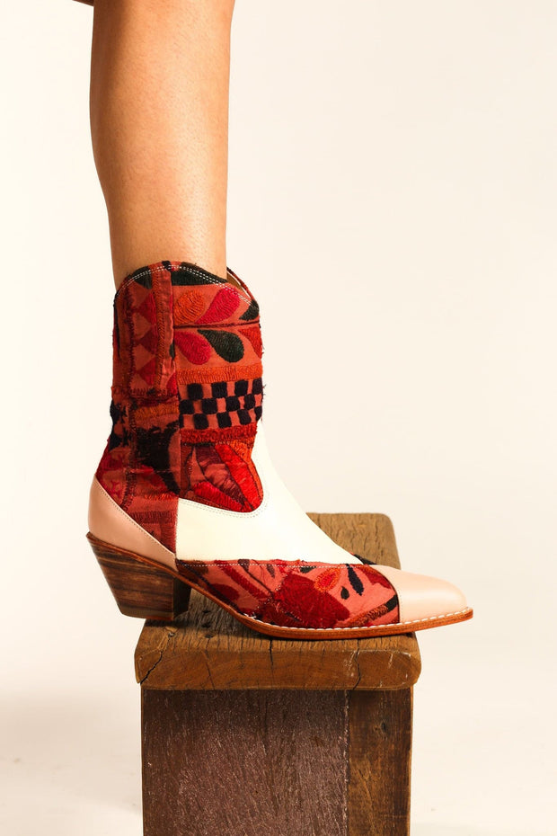 LEATHER PATCHWORK PATCH BOOTS ZAHRA - sustainably made MOMO NEW YORK sustainable clothing, boots slow fashion