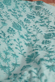 LIGHT TURQUOISE EMBROIDERED SILK B32-11 - sustainably made MOMO NEW YORK sustainable clothing, fabric slow fashion