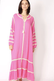 LONG SLEEVE KAFTAN TOVE HAND CROCET EMBROIDERED - sustainably made MOMO NEW YORK sustainable clothing, kaftan slow fashion