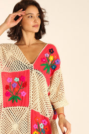 MAXI CROCHET EMBROIDERED KAFTAN IOANA - sustainably made MOMO NEW YORK sustainable clothing, Kimono slow fashion