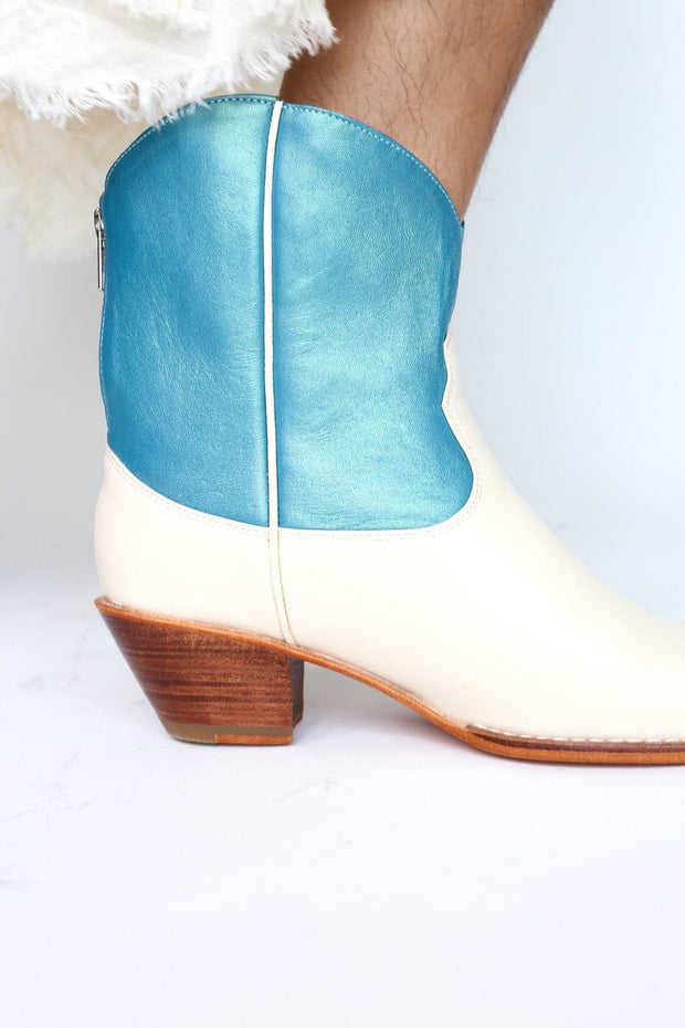 OCEAN BLUE SHORT WESTERN BOOTIES BOOTS MIRA - sustainably made MOMO NEW YORK sustainable clothing, boots slow fashion