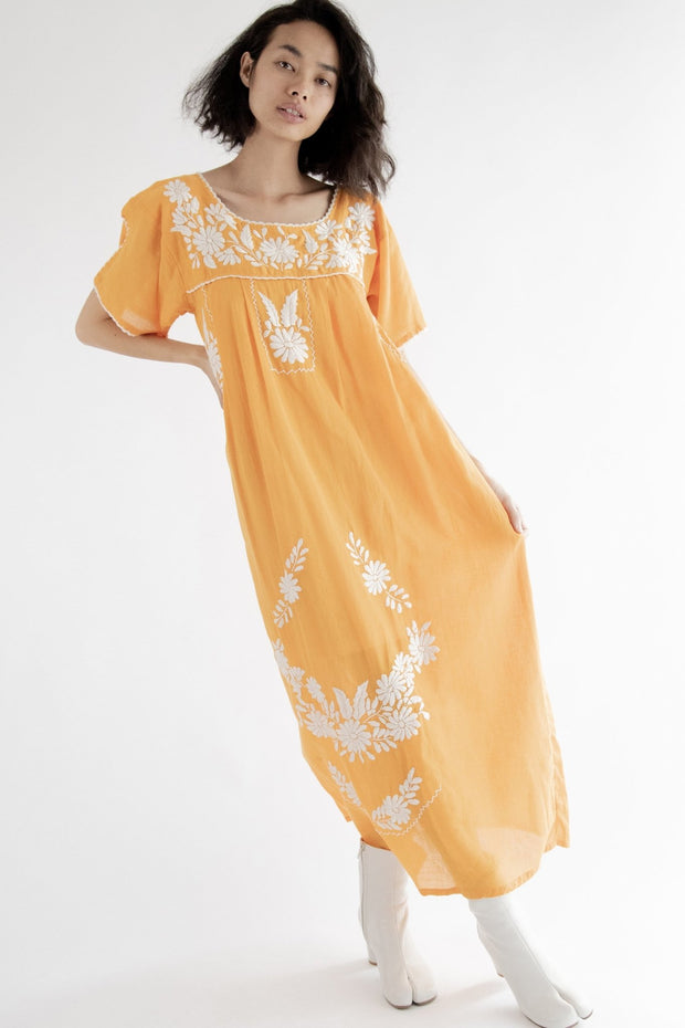 Orange Bohemian Embroidered Dress Maisy - sustainably made MOMO NEW YORK sustainable clothing, embroidered dress slow fashion