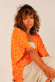 ORANGE POLKA DOT SILK KIMONO - sustainably made MOMO NEW YORK sustainable clothing, Kimono slow fashion