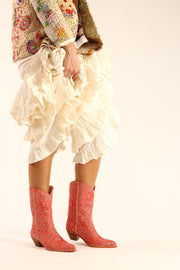 PEACH ORANGE EMBROIDERED BOOTS SANTA BARBARA - sustainably made MOMO NEW YORK sustainable clothing, boots slow fashion