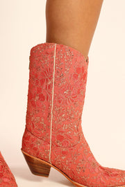 PEACH ORANGE EMBROIDERED BOOTS SANTA BARBARA - sustainably made MOMO NEW YORK sustainable clothing, boots slow fashion