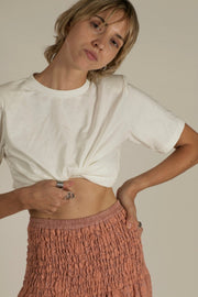 PEACH SILK EMBROIDERED SKIRT DRESS LISA - sustainably made MOMO NEW YORK sustainable clothing, dress slow fashion