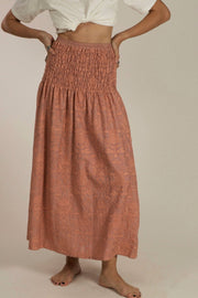 PEACH SILK EMBROIDERED SKIRT DRESS LISA - sustainably made MOMO NEW YORK sustainable clothing, dress slow fashion