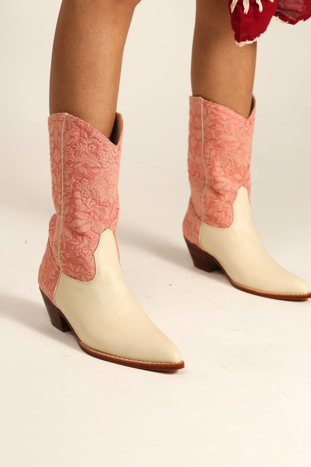 PINK CREME WESTERN BOOTS LOERI - sustainably made MOMO NEW YORK sustainable clothing, boots slow fashion