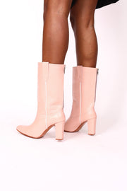 PINK CROC EMBOSSED HEEL BOOTS THOLA - sustainably made MOMO NEW YORK sustainable clothing, boots slow fashion