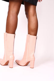 PINK CROC EMBOSSED HEEL BOOTS THOLA - sustainably made MOMO NEW YORK sustainable clothing, boots slow fashion