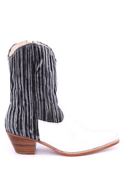 PLEATED VELVET SILVER BOOTS SHELLEY - sustainably made MOMO NEW YORK sustainable clothing, boots slow fashion