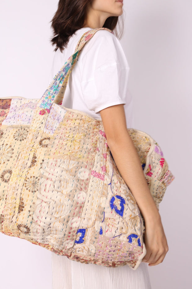 QUILTED EMBROIDERED COTTON WEEKENDER MANILA - sustainably made MOMO NEW YORK sustainable clothing, samplesale1022 slow fashion