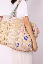 QUILTED EMBROIDERED COTTON WEEKENDER MANILA - sustainably made MOMO NEW YORK sustainable clothing, samplesale1022 slow fashion