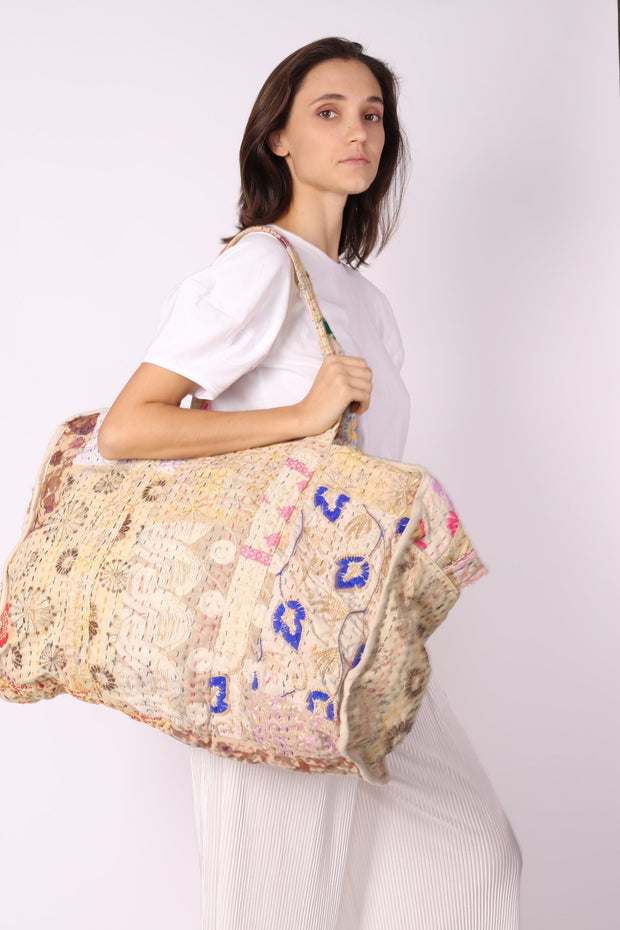 QUILTED EMBROIDERED COTTON WEEKENDER MANILA - sustainably made MOMO NEW YORK sustainable clothing, samplesale1022 slow fashion