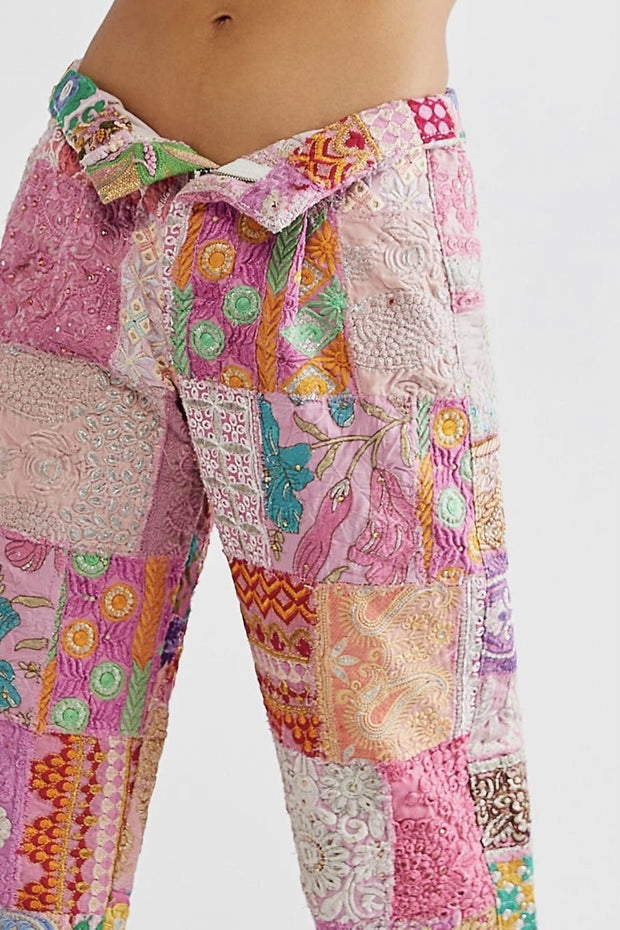 RAYA EMBROIDERED PATCHWORK PANTS - sustainably made MOMO NEW YORK sustainable clothing, pants slow fashion