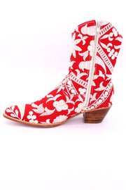 RED EMBROIDERED ANKLE BOOTS MARA - sustainably made MOMO NEW YORK sustainable clothing, boots slow fashion