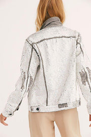 SEQUIN EMBROIDERD DENIM JACKET DEMI - sustainably made MOMO NEW YORK sustainable clothing, embroidered slow fashion