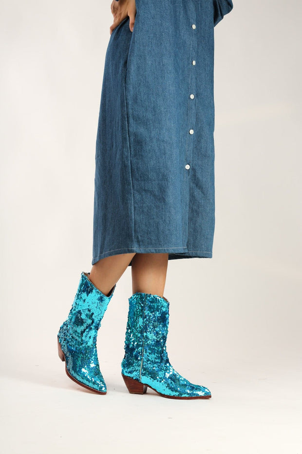 SEQUIN DISCO BOOTS ANNI - sustainably made MOMO NEW YORK sustainable clothing, boots slow fashion