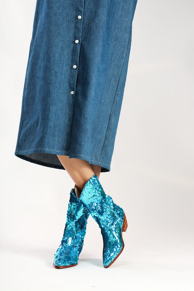 SEQUIN DISCO BOOTS ANNI - sustainably made MOMO NEW YORK sustainable clothing, boots slow fashion