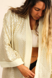 SEQUIN EMBROIDERED CAPSULE KIMONO IMMA - sustainably made MOMO NEW YORK sustainable clothing, Kimono slow fashion