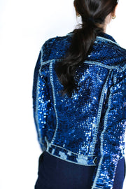 SEQUIN EMBROIDERED DENIM JACKET DEMI - sustainably made MOMO NEW YORK sustainable clothing, samplesale1022 slow fashion