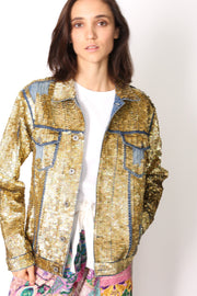 SEQUIN EMBROIDERED DENIM JACKET DEMI X FREE PEOPLE - sustainably made MOMO NEW YORK sustainable clothing, samplesale1022 slow fashion