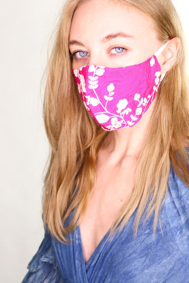 SILK COTTON EMBROIDERED FACE MASK CELINE - sustainably made MOMO NEW YORK sustainable clothing, offerfm slow fashion