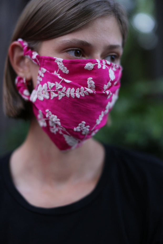 SILK/ COTTON EMBROIDERED FACE MASK YOKO - sustainably made MOMO NEW YORK sustainable clothing, offerfm slow fashion