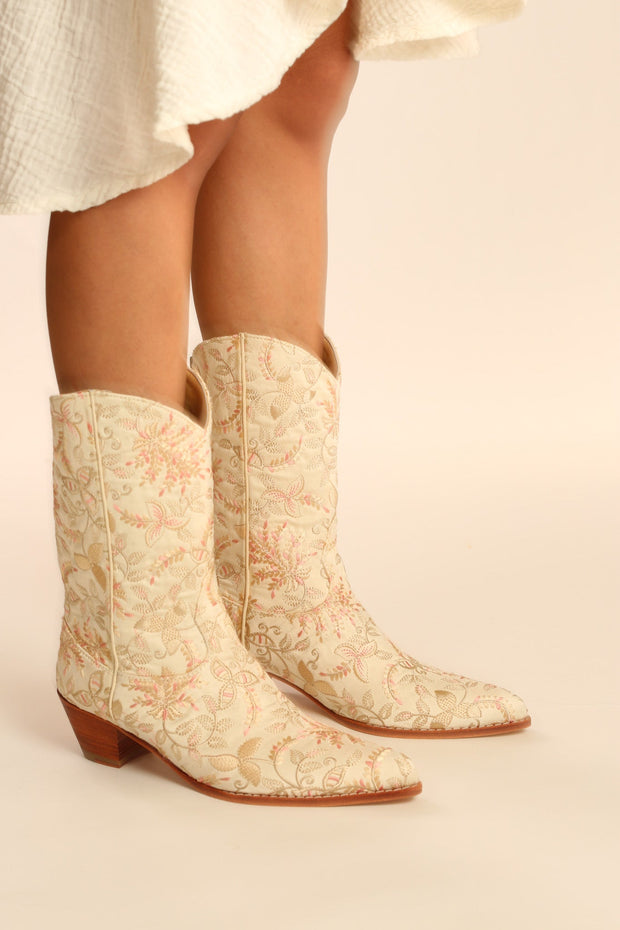 SILK EMBROIDERED BOOTS LAFAYETTE - sustainably made MOMO NEW YORK sustainable clothing, boots slow fashion