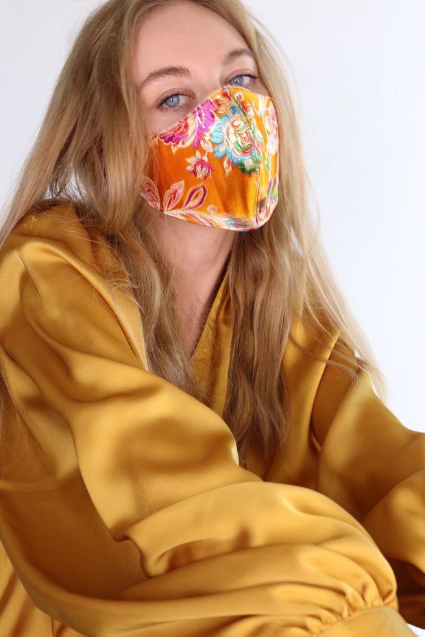 SILK FACE MASK TIJANA (YELLOW) - sustainably made MOMO NEW YORK sustainable clothing, offerfm slow fashion