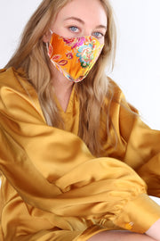 SILK FLOWER PRINTED FACE MASK TIJANA (BLUE) - sustainably made MOMO NEW YORK sustainable clothing, offerfm slow fashion