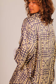 SILK GREY PRINT KIMONO KAREN - sustainably made MOMO NEW YORK sustainable clothing, Kimono slow fashion