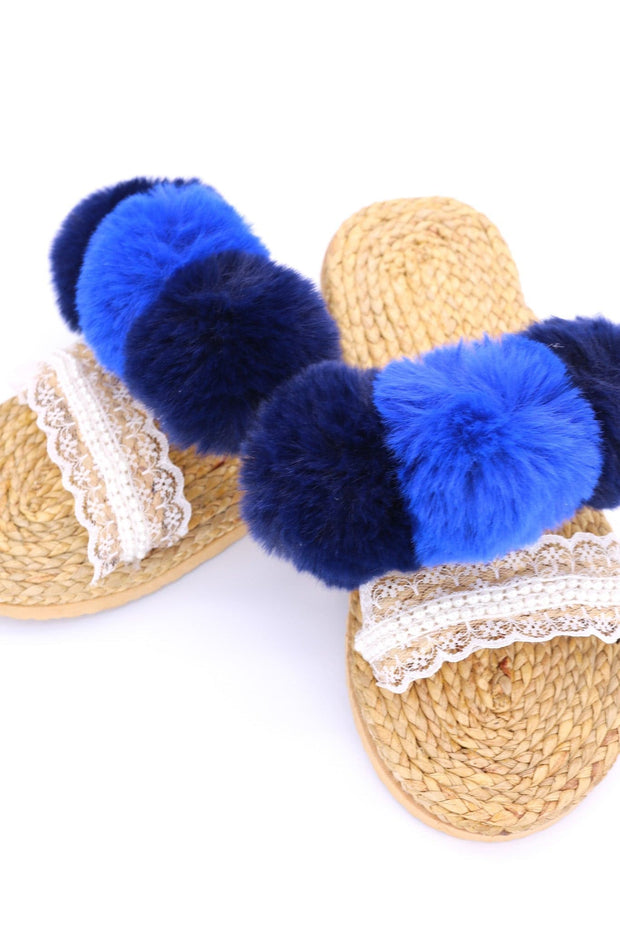 SONNY PLUSH POM POM SANDALS - sustainably made MOMO NEW YORK sustainable clothing, mules slow fashion