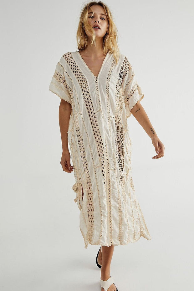 SUNKISSED CROCHET KAFTAN X FREE PEOPLE - sustainably made MOMO NEW YORK sustainable clothing, crochet slow fashion