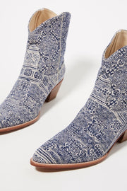 TILE MOSAIC INDIGO WESTERN BOOTS X ANTHROPOLOGIE - sustainably made MOMO NEW YORK sustainable clothing, boots slow fashion