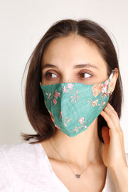 TURQUOISE SILK EMBROIDERED FACE MASK DATU - sustainably made MOMO NEW YORK sustainable clothing, slow fashion