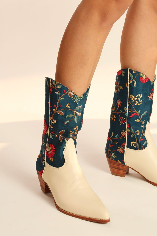 TURQUOISE WESTERN BOOTS BERNADETA - sustainably made MOMO NEW YORK sustainable clothing, boots slow fashion