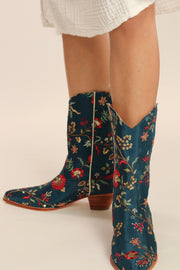 TURQUOISE WESTERN BOOTS OLIVIA - sustainably made MOMO NEW YORK sustainable clothing, boots slow fashion