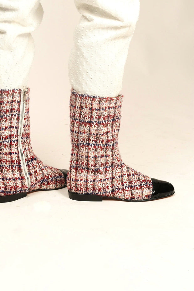 TWEED BOOTS BLACK CAP SOFIA - sustainably made MOMO NEW YORK sustainable clothing, boots slow fashion