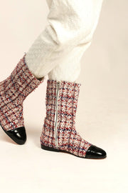 TWEED BOOTS BLACK CAP SOFIA - sustainably made MOMO NEW YORK sustainable clothing, boots slow fashion