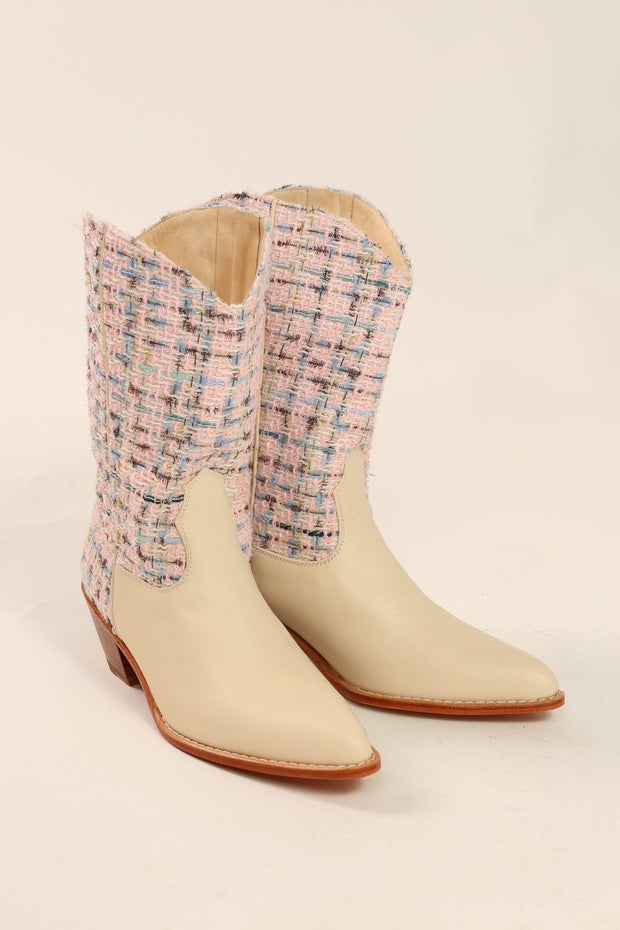 TWEED WESTERN BOOTS VIOLETTA - sustainably made MOMO NEW YORK sustainable clothing, samplesaleshoe0123 slow fashion