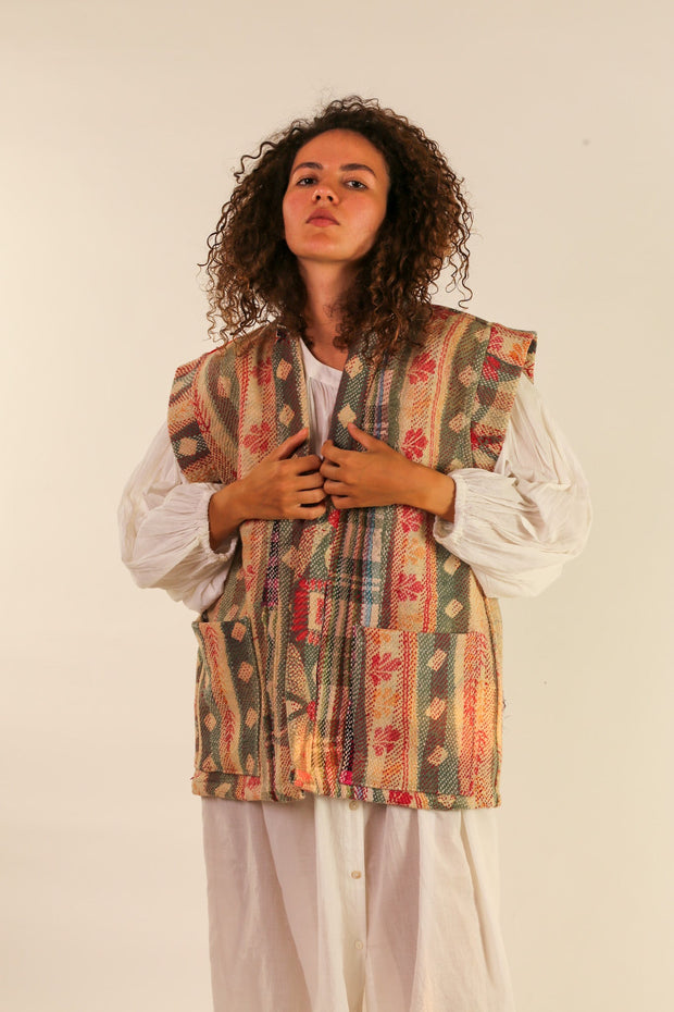 VEST WANISSA KANTHA VINTAGE QUILT - sustainably made MOMO NEW YORK sustainable clothing, slow fashion