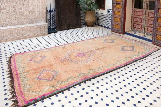 Vintage moroccan rug from Beni mguild, berber handmade area rug - sustainably made MOMO NEW YORK sustainable clothing, rug slow fashion