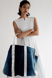 Weekender Bag Manisa Blue Organic Cotton - sustainably made MOMO NEW YORK sustainable clothing, Handwoven Bag slow fashion