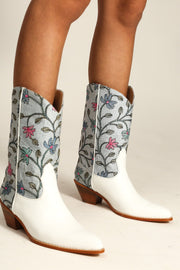 WHITE LIGHT BLUE EMBROIDERED BOOTS LISA - sustainably made MOMO NEW YORK sustainable clothing, slow fashion