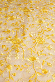 YELLOW FLOWER EMBROIDERED SILK B32-31 - sustainably made MOMO NEW YORK sustainable clothing, fabric slow fashion