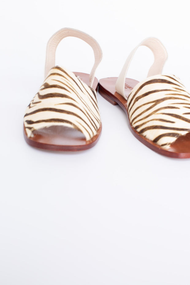 ZEBRA LEATHER SANDAL SLIDES DESSA - sustainably made MOMO NEW YORK sustainable clothing, mules slow fashion